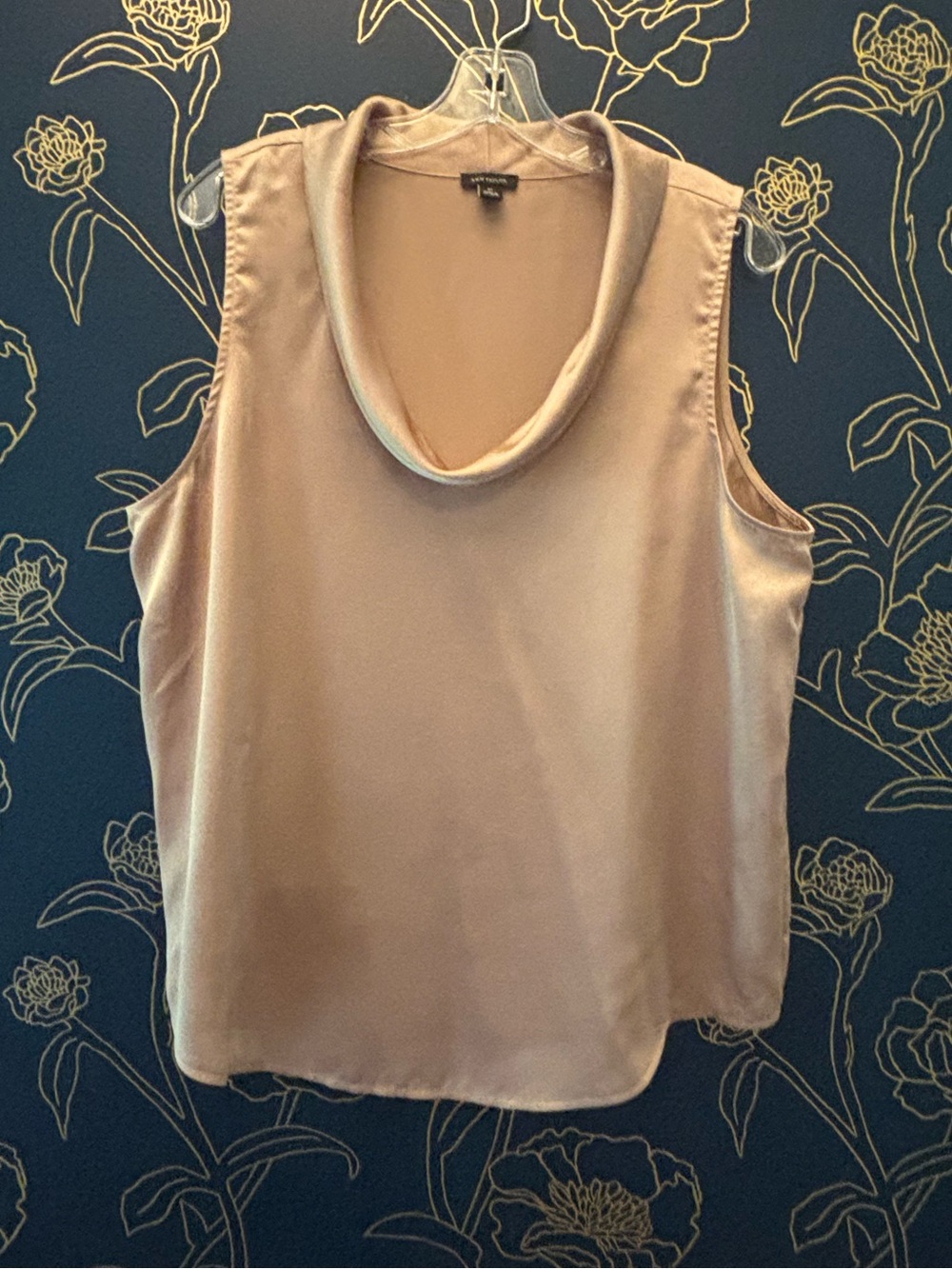 ANN TAYLOR drape neck CAMI shell TANK satin GOLD neutral TAN XL TOP
